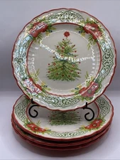 Pioneer Woman Red Cheerful Rose Christmas Tree Salad Plates 8 1/2" Set of 4