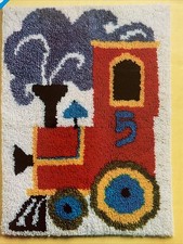 Steam Train Engine Vintage Latch Hook Rug Canvas Spinnerin Unused 20x27