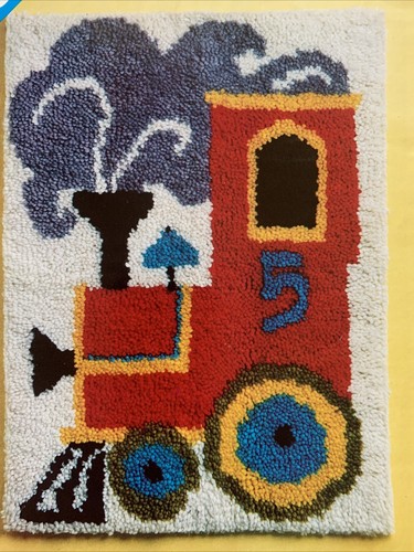 Steam Train Engine Vintage Latch Hook Rug Canvas Spinnerin Unused 20x27