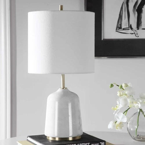 UTTERMOST 28332-1 ELOISE WHITE MARBLE TABLE LAMP WITH SUBTLE GRAY VEINING - Picture 6 of 7