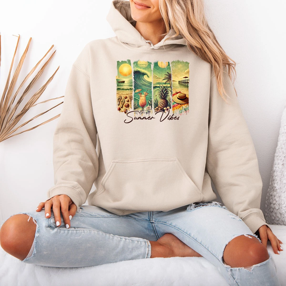 Summer Vibes Summer Vacation Holiday Womens Hoodie Graphic Pullover Hoody Beach