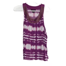 Attention Size 2XL Womens Plus Size Embellished Tie-Dye Tank Top Purple & White