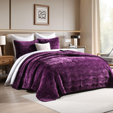 Velvet Quilt, Purple Bedding Comforter Sets, Luxury Plush Queen Comforter Set,So