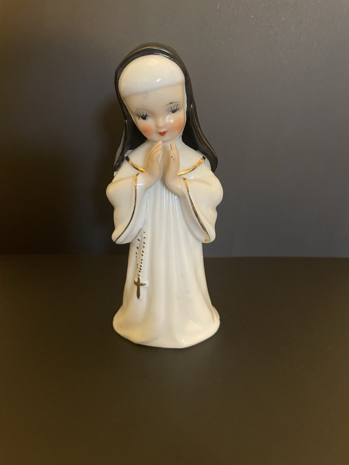 Lipper and Mann Nun Figurine Black and White Habit 1950s Vintage