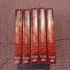 Lot of 5 Maxell High Grade T-120 VHS Blank Video Tape 6 Hours Brand New Sealed