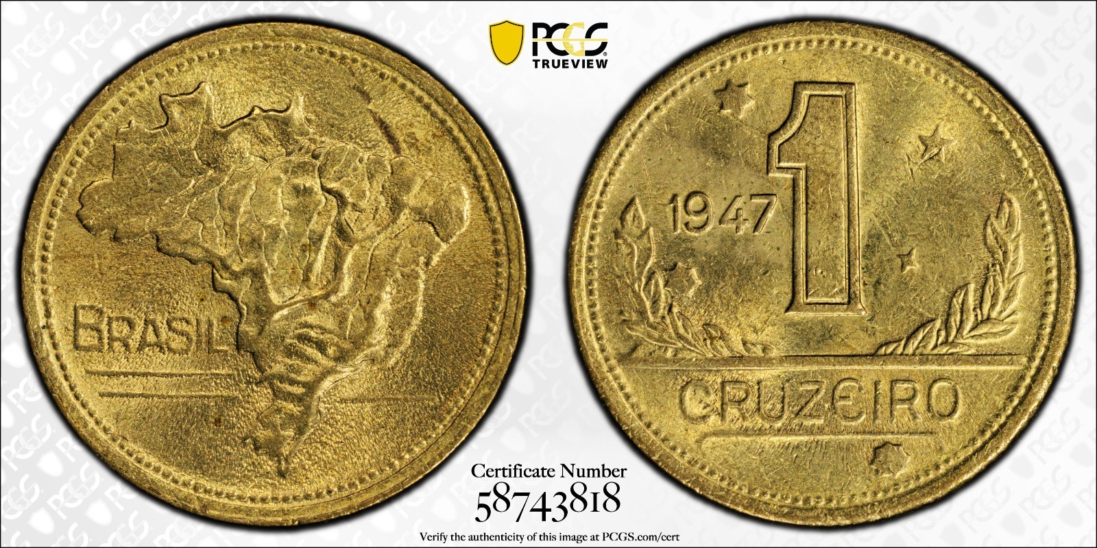 Brazil 1947 1 Cruzeiro PCGS MS 64