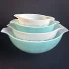 Vtg Set of 4 PYREX Amish Butterprint Cinderella Nesting Mixing Bowls Turquoise