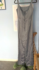 Women’s Grey Maxi Dress XS/S Sleeveless Strappy Square Neck Button Front Slit