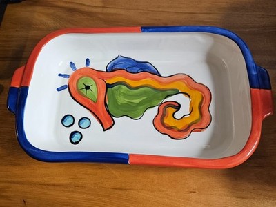  Signed Vicki Carroll  O94 Studio Splish Splash Casserole Dish 13x8 Signed