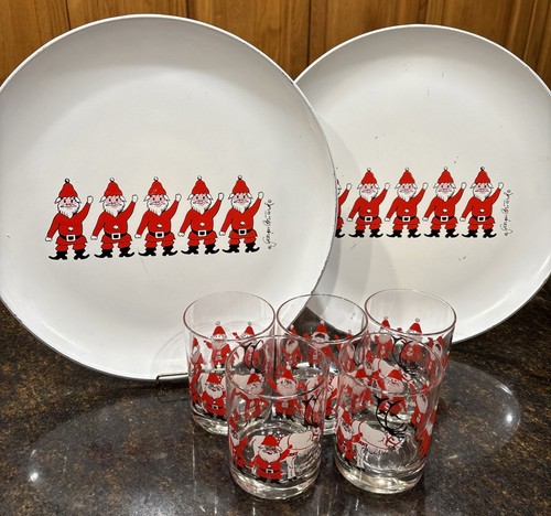 Set 5 bicchieri SANTA Natale GEORGES BRIARD e 2 vassoi abbinati da 14" - Foto 17 di 17