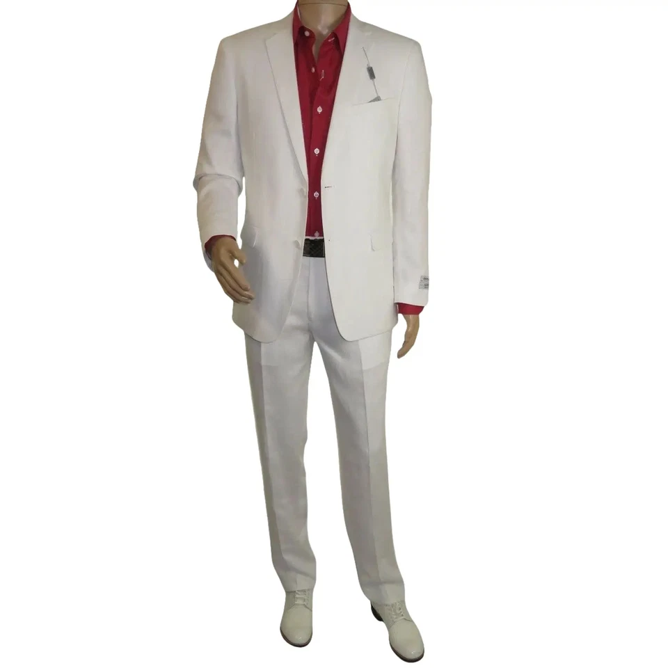 Adolfo Hombre Traje de Lino Traje de Verano Transpirable y Cómodo C500 Blanco Foto 2 de 4