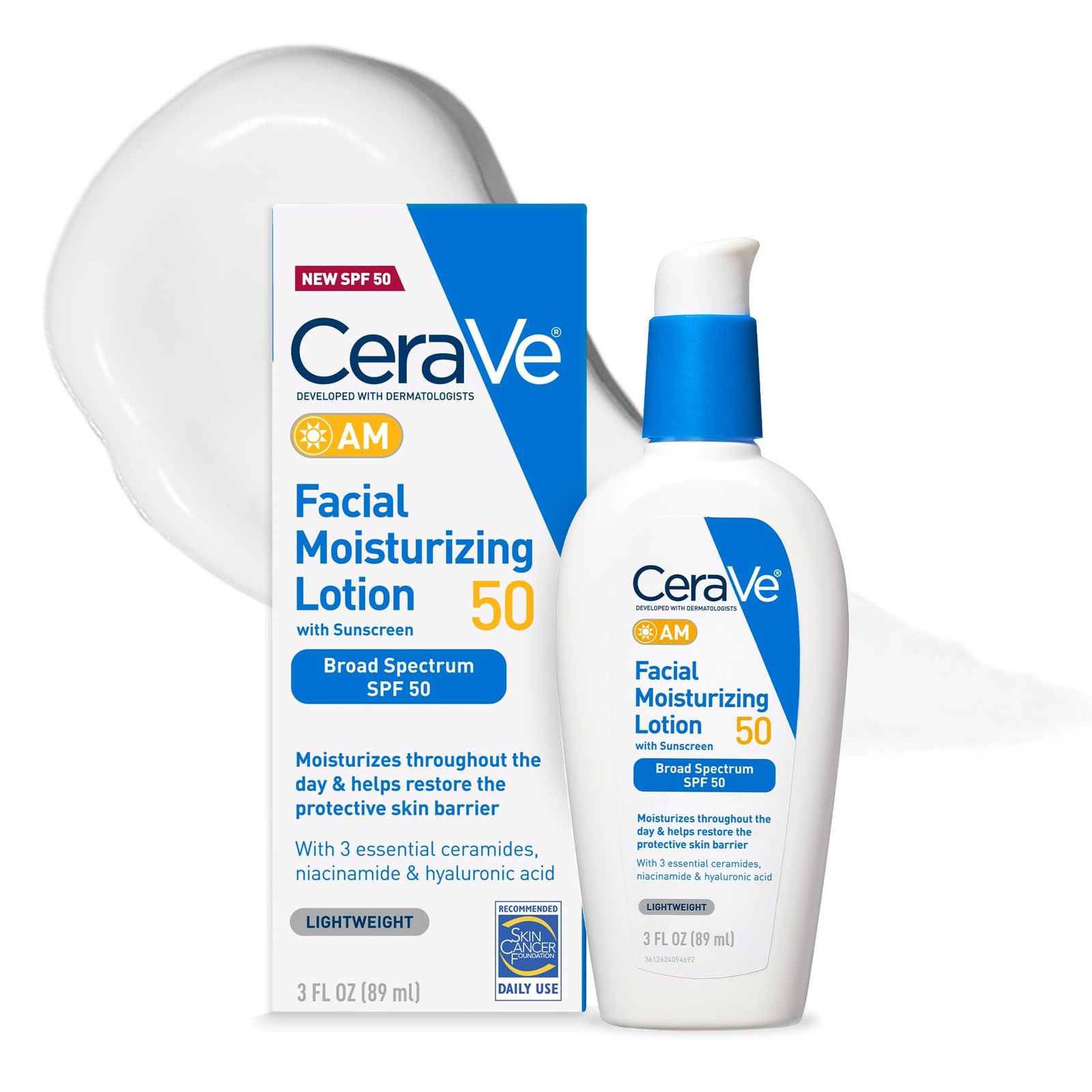 CeraVe AM Facial Moisturizing Lotion SPF 50, Face Moisturizer with SPF, Hyalu