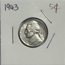 1943-P Jefferson War Nickel Silver 5C Coin BU Condition - US Silver Coin