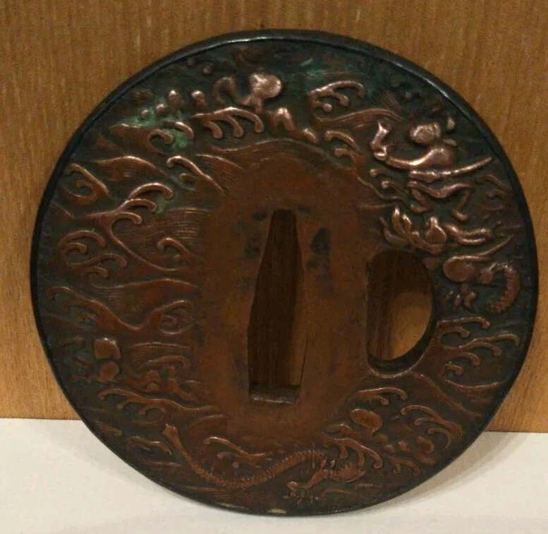 Espada Samurai Katana Tsuba Espada Japonesa Guardia de Cobre Período EDO De JAPÓN Foto 3 de 4