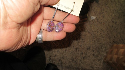 Santa Fe style Mojave Purple Turquoise .925 Hand Made Sterling Silver Earrings - Picture 5 of 12