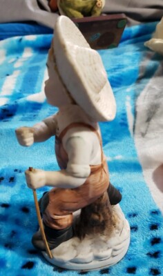 Vintage Norleans Boy Fishing Bisque Ceramic Figurine Japan