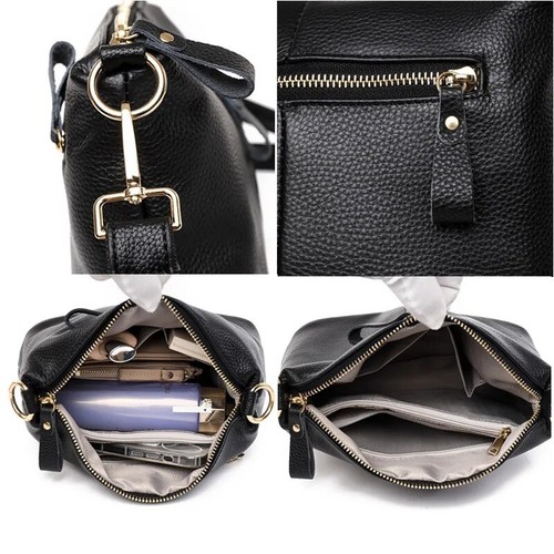 Damen Umhängetasche aus echtem Leder Umhängetasche Schultertasche große Kapazität Eimertasche - Bild 8 von 27