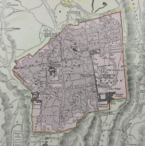 Vintage 1898 JERUSALEM Map 14"x11" Old Antique Original CITY OF DAVID ZION GATE - Picture 3 of 8