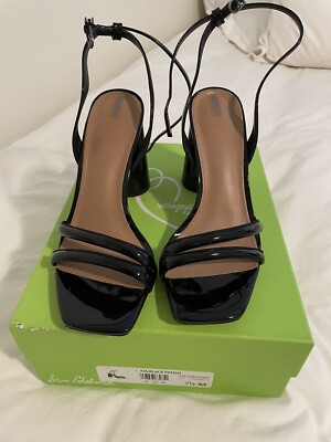 Sam Edelman Sandals Black Heels Chunky Block  Patent Kia Women 7.5  Square Toe 