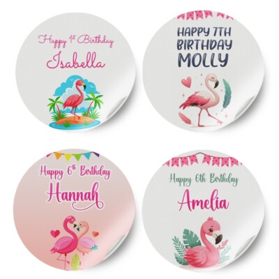 Personalisierte Flamingo Design beliebiger Name Geburtstag Aufkleber Party Deko Etikett 22