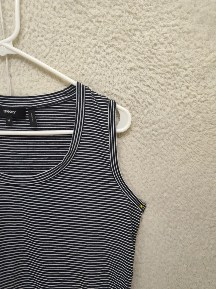 Camiseta sin mangas Theory para mujer mediana blanca a rayas mezcla de algodón sin mangas calce informal Foto 3 de 4