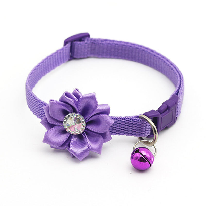 Adjustable Rhinestone Flower Pet Collar With Bell & Buckle - For Cats, Kittens, Puppies, Small Dogs