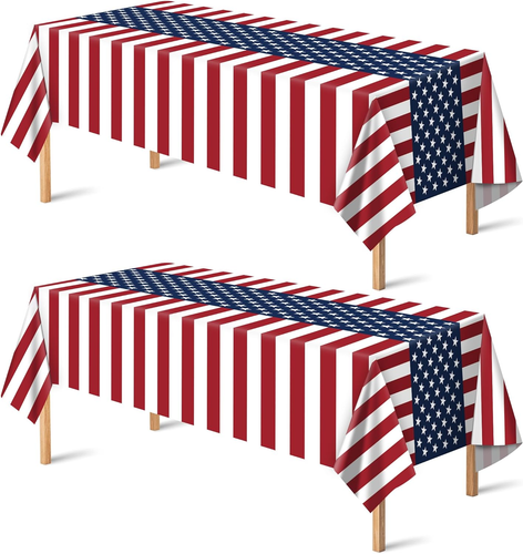 4Th of July Decorations - Patriotic American Flag Plastic Tablecloth for Memoria