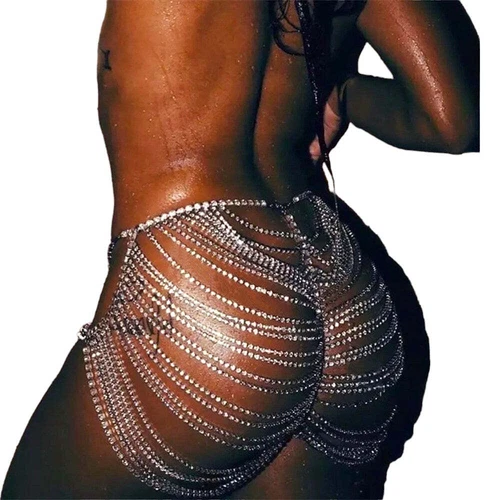 Ropa interior de cadena de cadera con estrás multicapa para mujer Joyería de playa Cuerpo Cadena Falda - Imagen 5 de 13