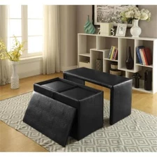 Furniture of America Drester Faux Leather Bench and Ottoman Set in Dark Brown
