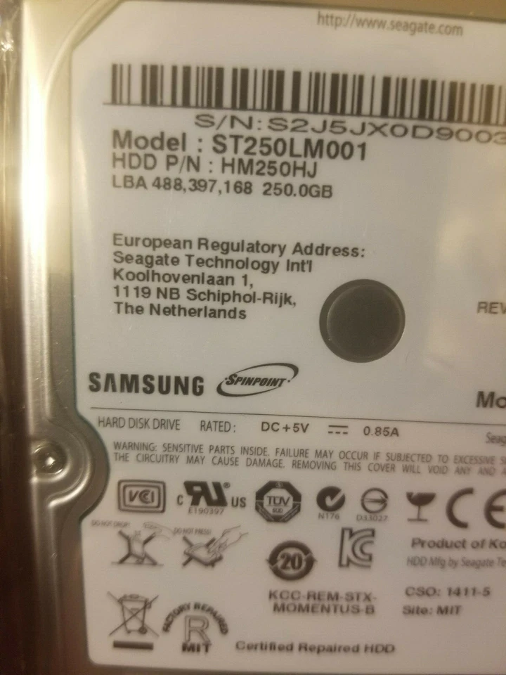 Samsung ST250LM001 250GB 2.5" HD HM250HJ Rev. A 1411-5 MIT C3801-K12A-A8R2W - Image 2 of 2