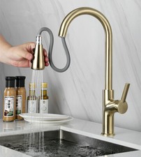 Brushed Gold Kitchen Faucet Single Handle Hand-Out Kitchen Tap Single Hole Brass