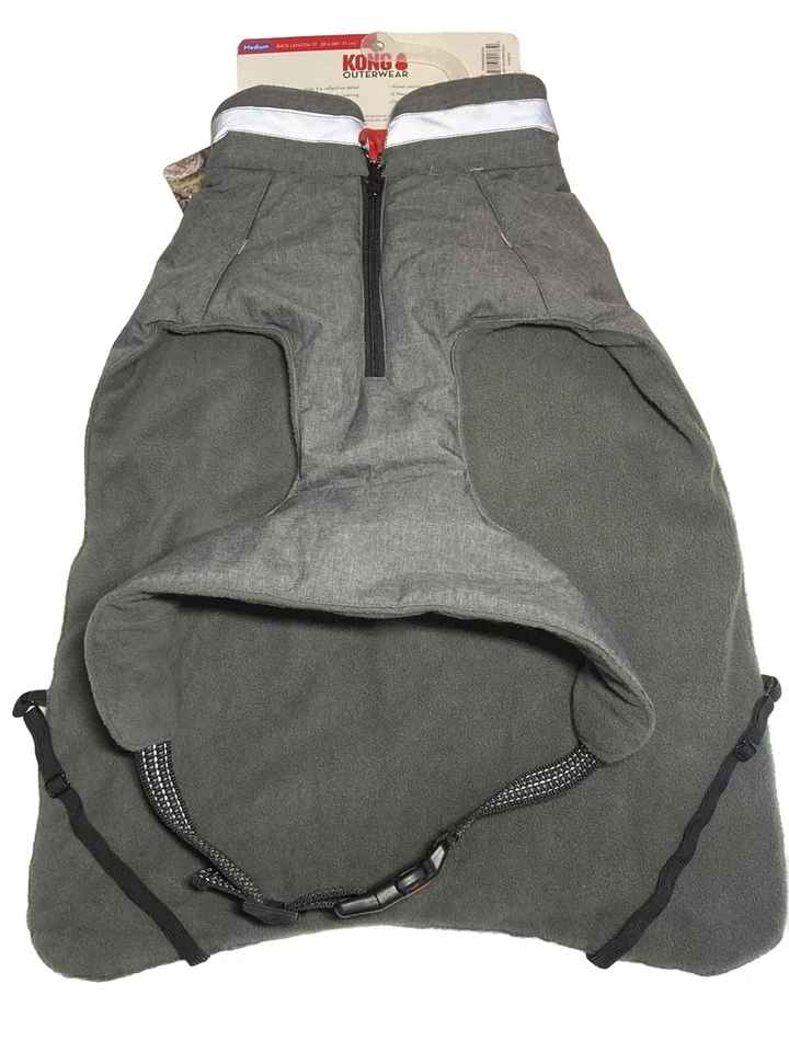NUEVO CON ETIQUETAS KONG Ropa Exterior ALTA VISIBILIDAD Chaqueta para Perro Mediana 17”-20”, Gris Reflectante/Rojo Foto 4 de 4
