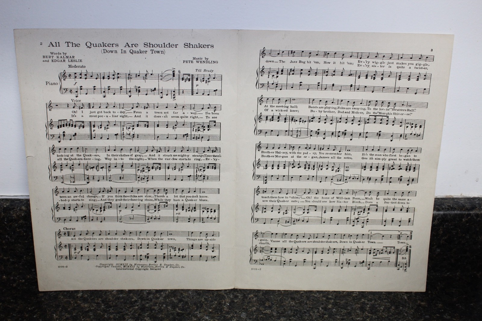 ANTIQUE Sheet Music ALL THE QUAKERS ARE SHOULDER SHAKERS DOWN IN QUAKER TOWN eBay