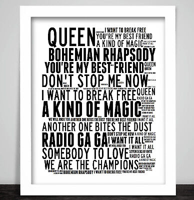 Freddie Mercury Queen Song Lyrics Posters and Prints Music Wall