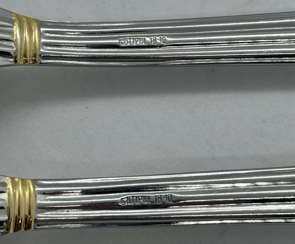 (2) Cutipol ATHENA 18/10 Stainless Glossy Gold Accent Dinner Fork Lot ~ 8” - Image 4 of 4