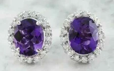 4Ct Oval Cut Lab Created Amethyst Women's Stud Earrings 14k White Gold Finish