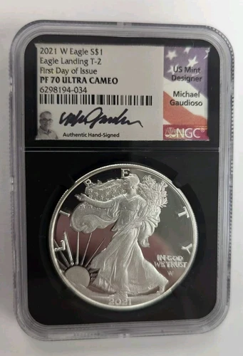 2021 W American Silver Eagle ~ Eagle Landing T-2 ~ NGC PF70 UC ~ FDOI ~ Signed