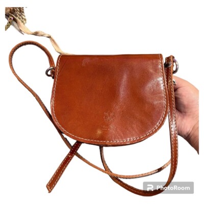 Nice Vera Pelle Made in Italy Orange/Brown Leather Crossbody small Bag