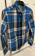 Hugo Boss Men's Blue Plaid Checkered Button Down Dress Shirt Size Small