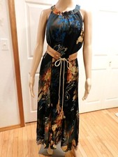 New Bohemian Round Neck Multi-Color Sleeveless Chiffon Print Polyester Dress L
