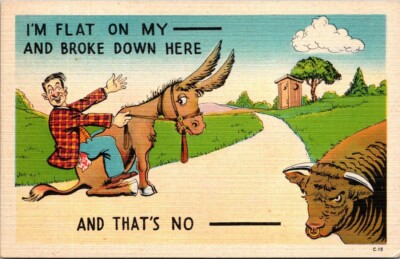 Postcard Im Flat On My & Broke Down Here Linen