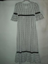 VTG 60s Womens Small Flower Print Geometric Stripe Long Night Dress W Bag