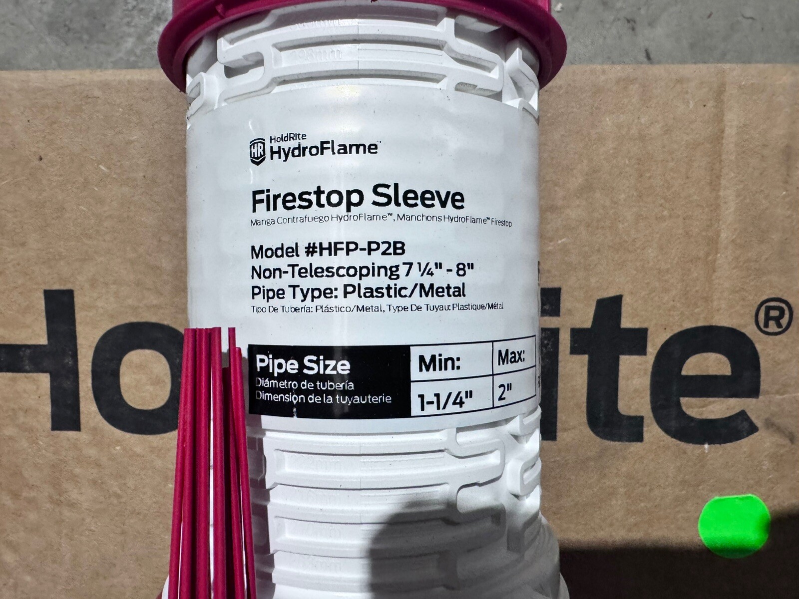 Holdrite Hydroflame #HFP-P2P, 1-1/4” To 2” Pipe Size Fire-stop Sleeve, Single
