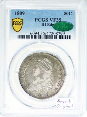 1809 III Edge Capped Bust Half Dollar PCGS & CAC VF-35; Superb