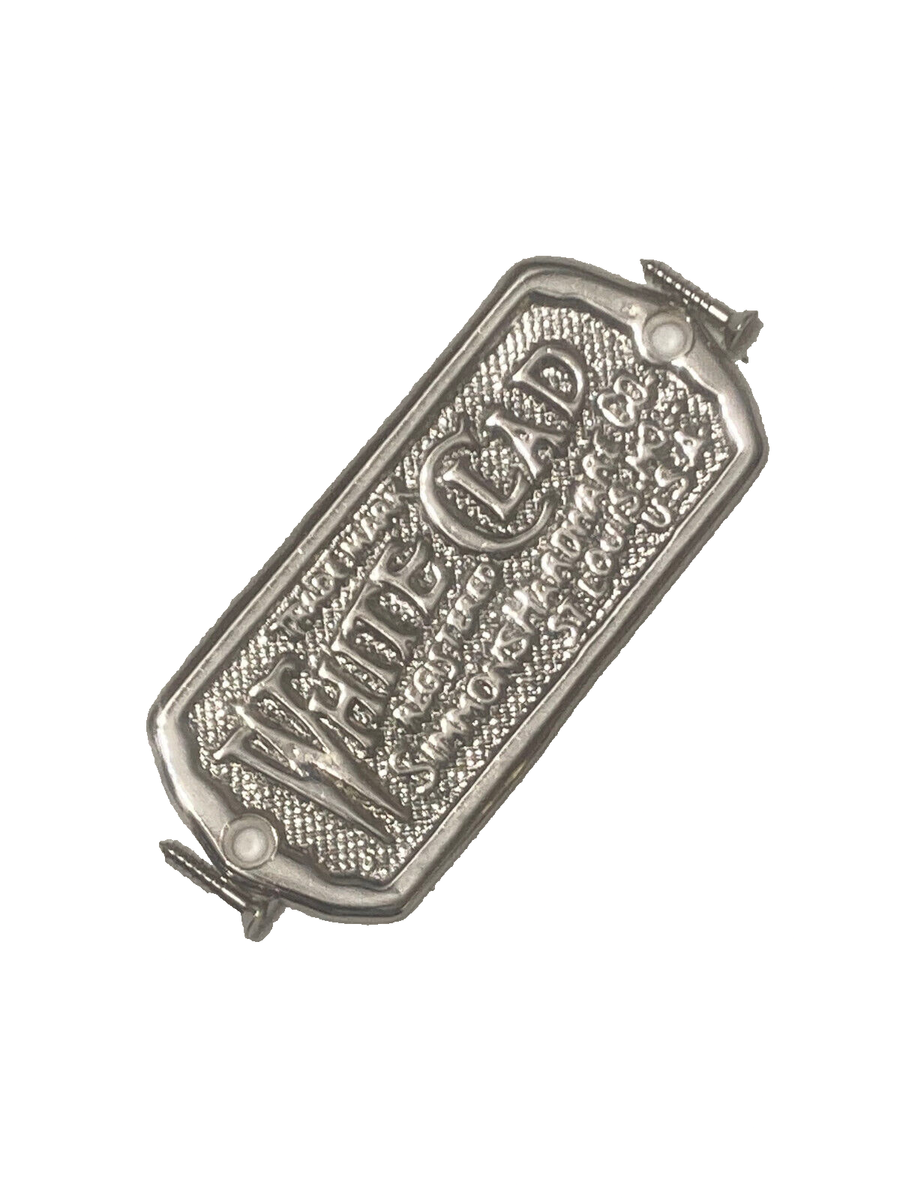 Vintage White Clad Nickel Plated Ice Box name plate Simmons