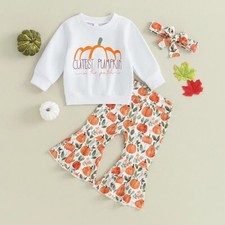 NEW Cutest Pumpkin in the Patch Long Sleeve Shirt Bell Bottoms Girls Outfit Set