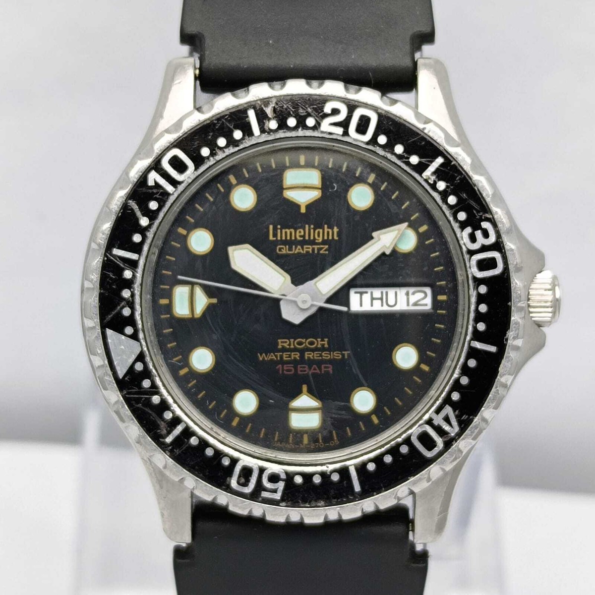 箱付き リコー Limelight メンズ 腕時計 ダイバーズ 蓄光文字盤 Ricoh Limelight Quartz Diver Day/Date Vintage Men's Watch