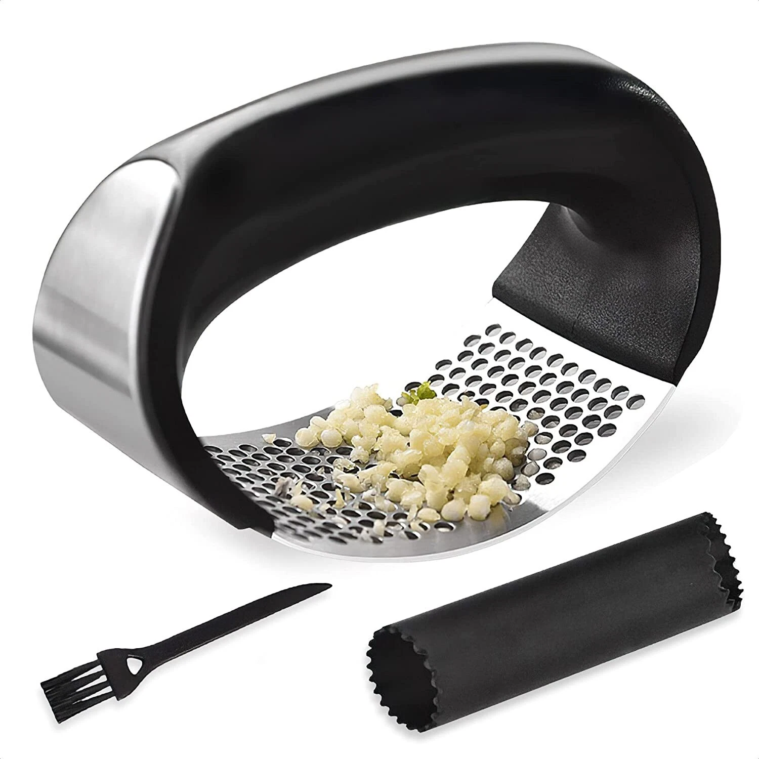 Kitchen Stainless Steel Garlic Press Garlic Chopper Crusher Peeler Cooking Tool