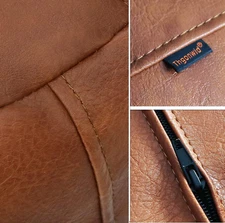 Light Brown Unstuffed Moroccan Faux Leather round Pouf Ottoman Footstool