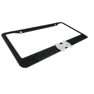 Clear Crystal Bling License Plate Frame - 7 Rows Of Diamonds With Bow Tie Corners